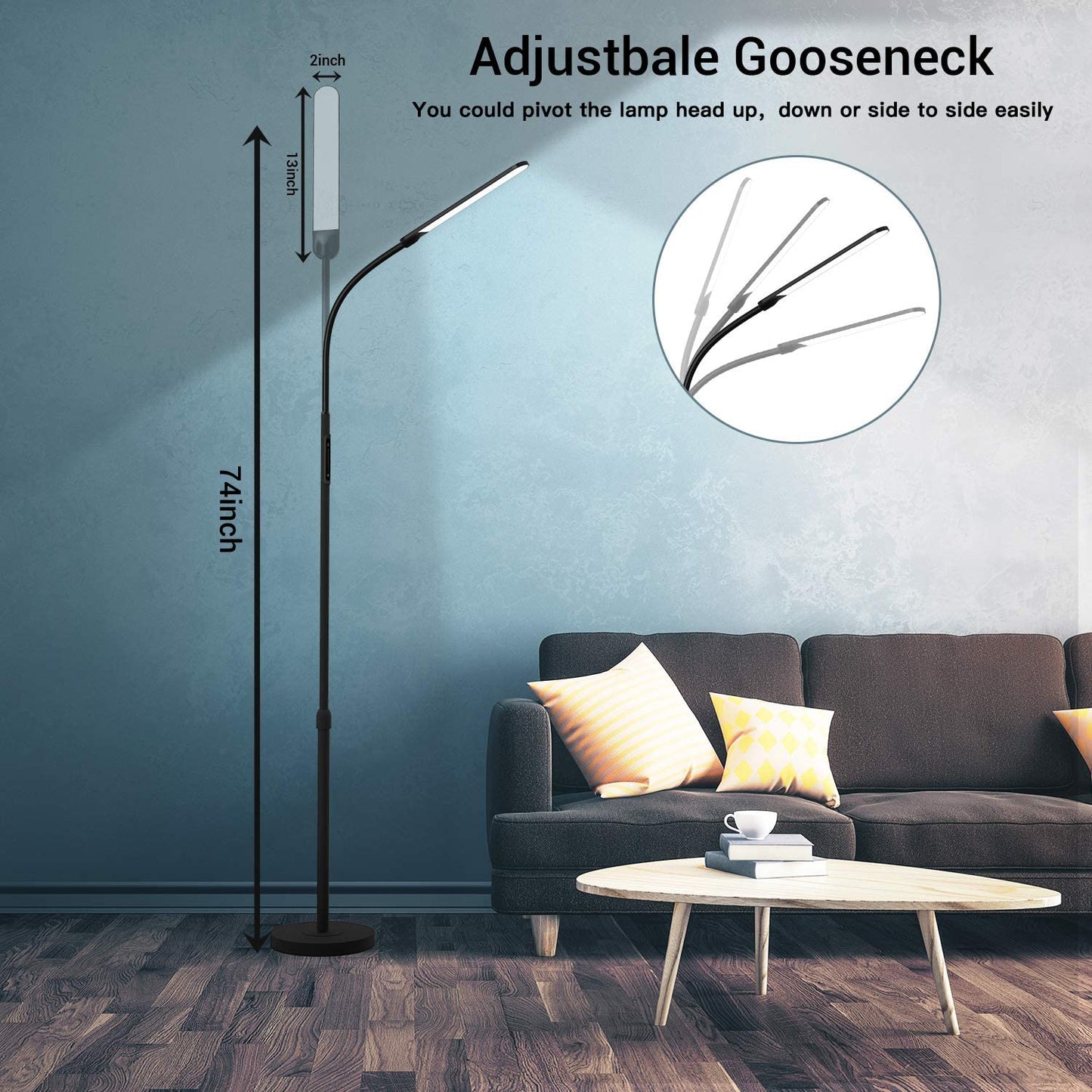 Norvo | Nxone Justerbar Led Gulvlampe, Svart, Moderne Leselys Med 4 Farger & Stegløs Lysstyrke