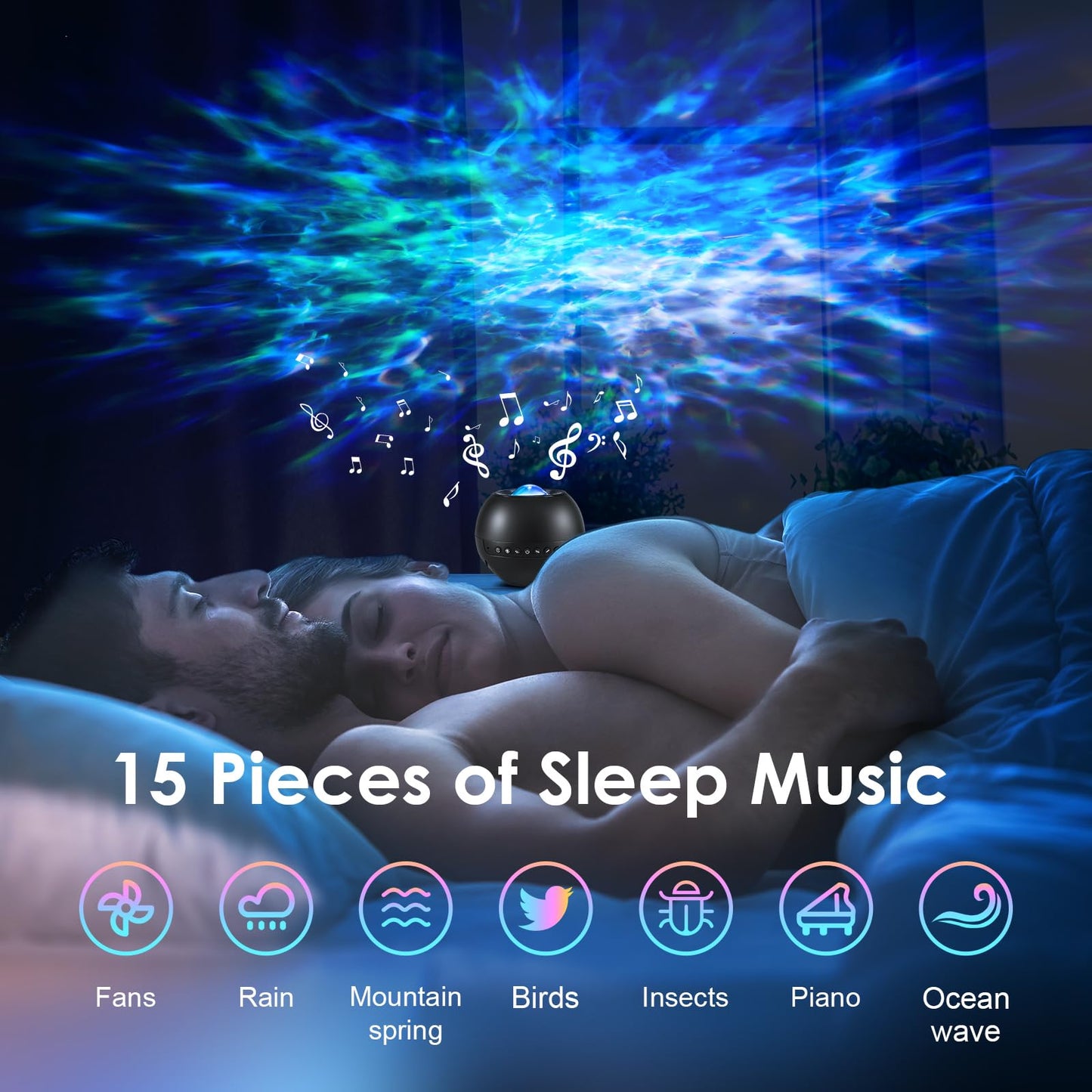 Norvo | One Fire Star Prosjektor Galaxylight Med Bluetooth, Hvit Støy, Fjernkontroll Timer For Barnerom