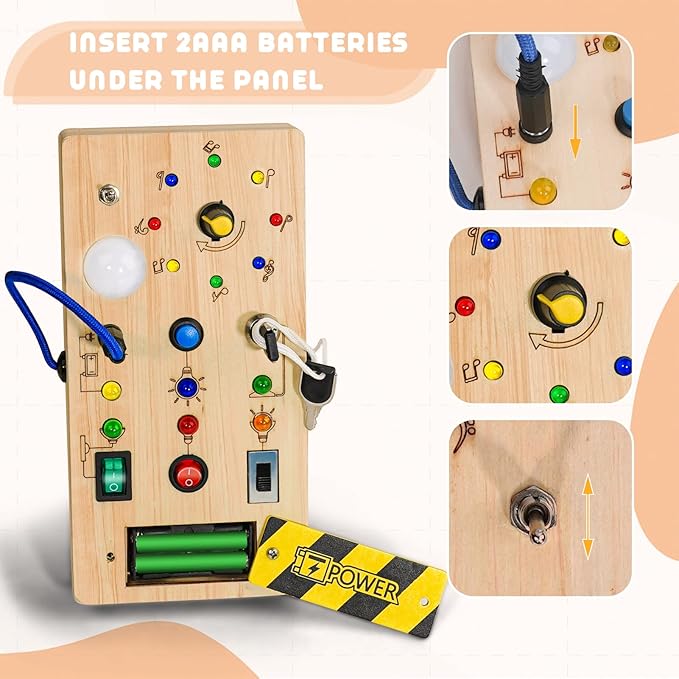 Montessori sensorisk treningsbord for barn - Tre utdanning leketøy med LED-lamper, tidlig læringsgave til babyer
