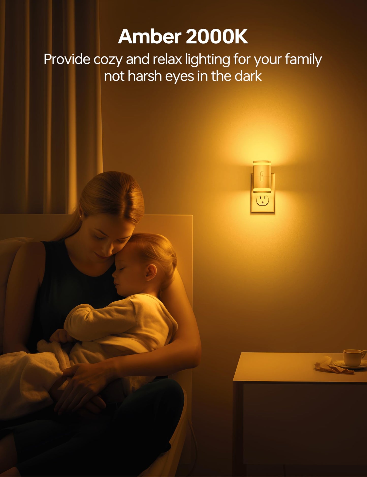 Norvo | Kindeep Amber Nattlys Med Dusk Til Dawn Sensor, Dimmbar 5-120Lm, 2 Pakke For Soverom &