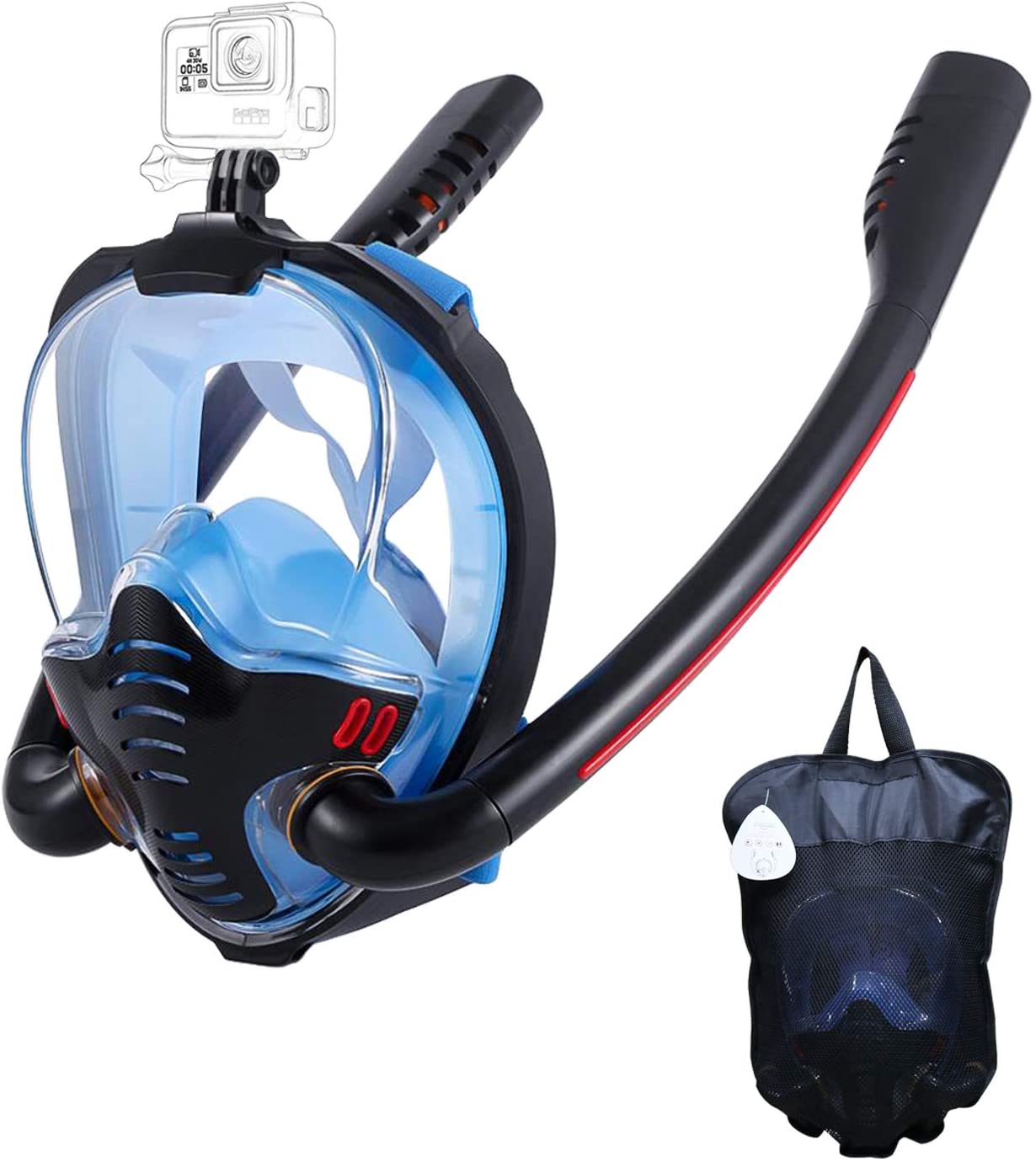 Snorkelmaske med anti-dugg kluter, 180 graders panoramautsikt HD