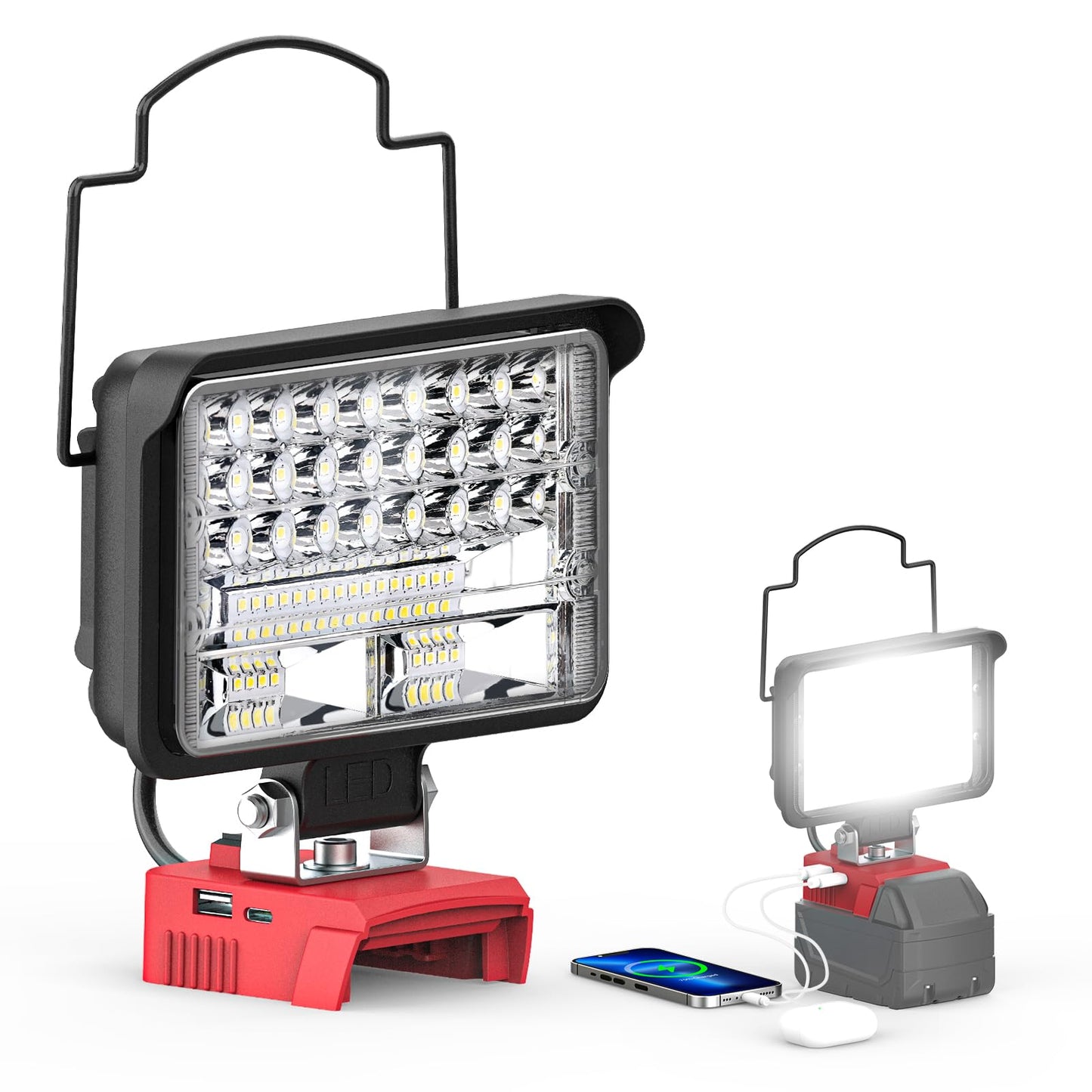 Norvo | Ecarke 60W Bærbar Led Arbeidslys For Milwaukee M18, 6800 Lumens, Usb & Type C Lading