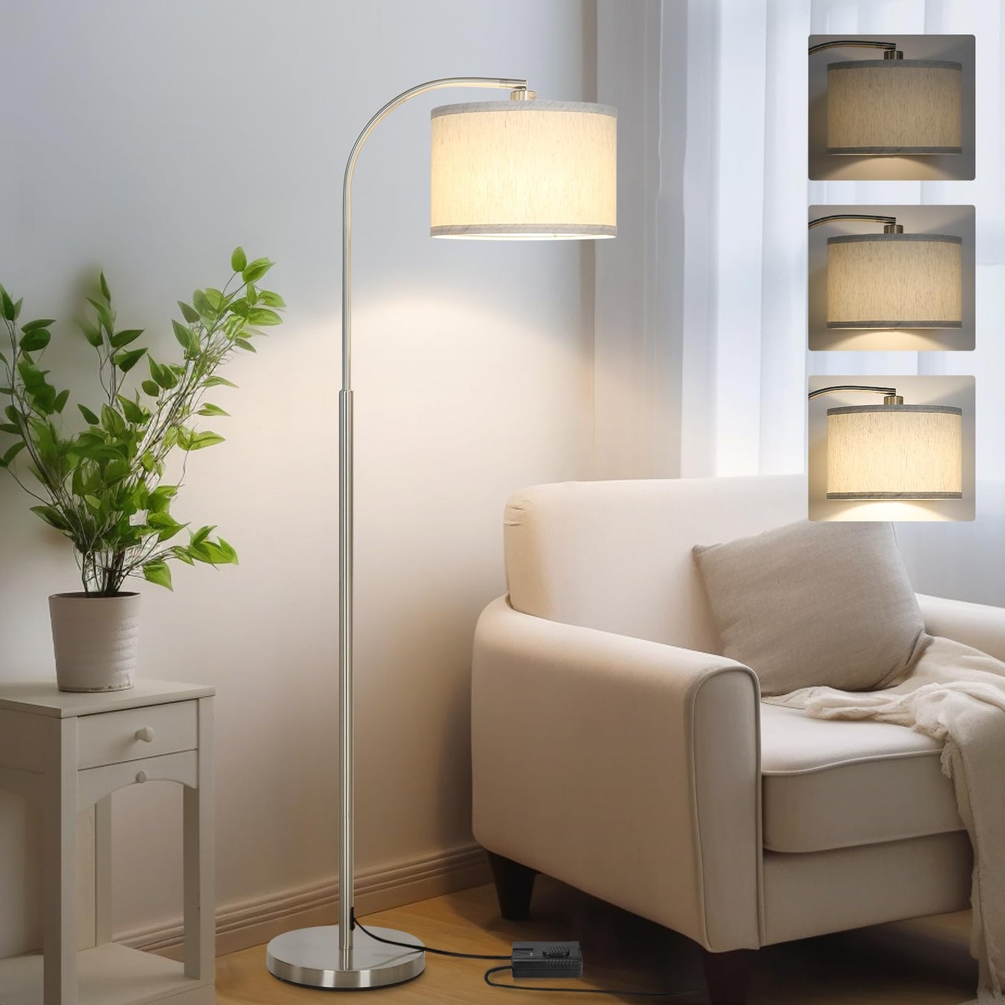 Norvo | Boncoo Bue Gulvlampe, Dimbar Gulvlampe For Stue, Stående Lampe Med Justerbar Trommeskjerm, Høy Stanglampe For Soverom