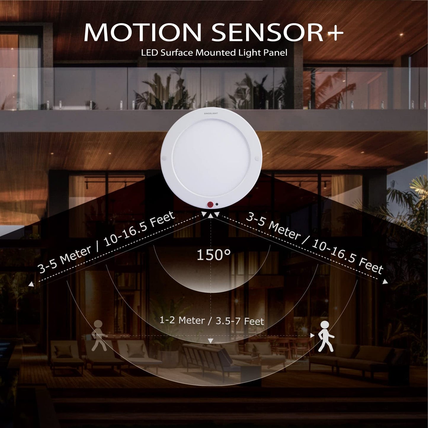 Norvo | Sincelight Pir Led Bevegelsessensor Taklampe, 18W Ultrathin, Varm Hvit, Skumringslys