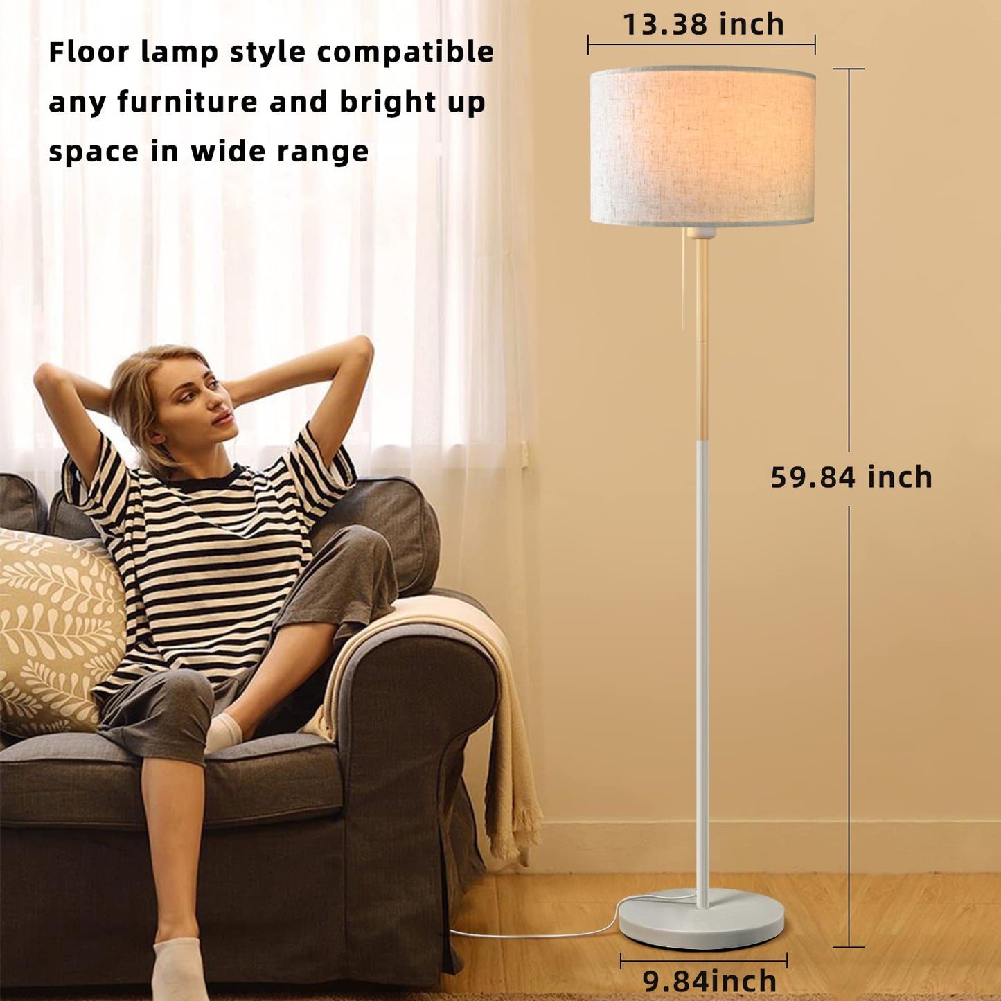Norvo | Lalisu Moderne Hvit Gulvlampe - Mid-Century Bondehusdesign Med Lin Skjerm For Stue