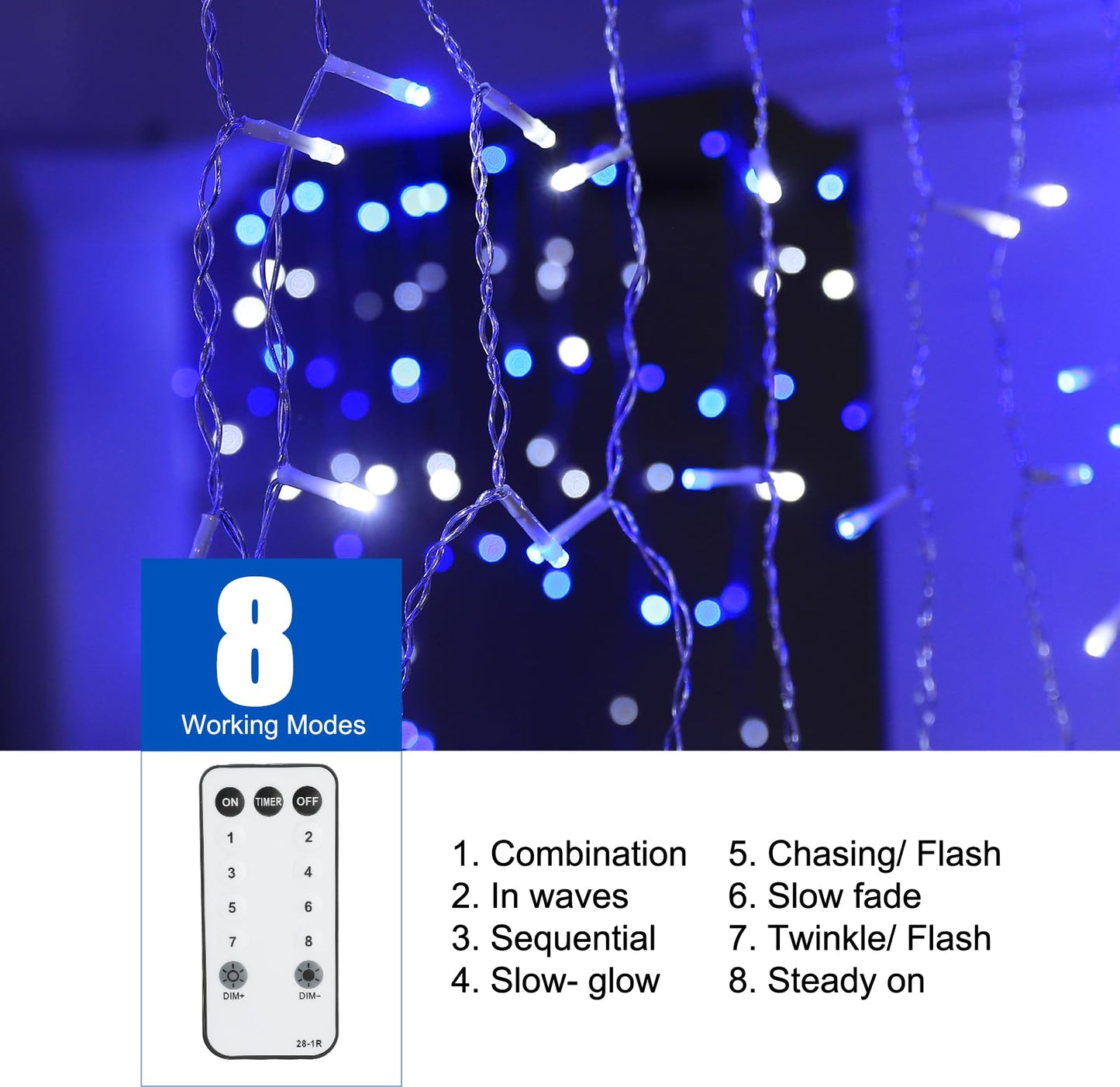 Norvo | Brightown 40 Ft Istapper Lys - 432 Led Blå & Hvit Julelys Med Fjernkontroll & Timer