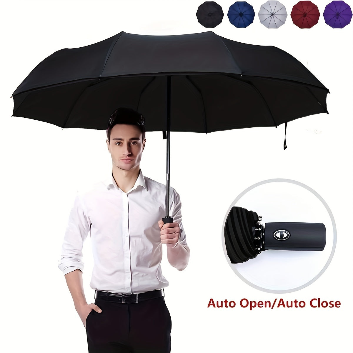 Norvo | Vindtetts reiseregns umbrellas - Robust 10-ribs ramme, Automatisk, Ekstra stort sammenleggbart design med UV-beskyttelse, Dobbelt bruk for solfylt og regnfullt vær
