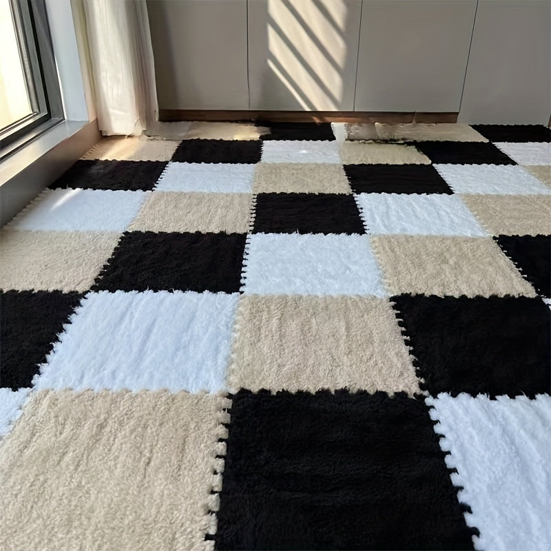 Norvo | 24 stk Tykk Plysj Patchwork Teppe - Vaskbart, Klippet Gulvmatte for Soverom, Stue, Dyrematte, Utleiehus