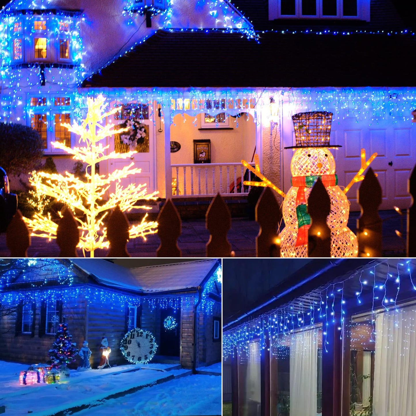 Norvo | Brightown 40 Ft Istapper Lys - 432 Led Blå & Hvit Julelys Med Fjernkontroll & Timer