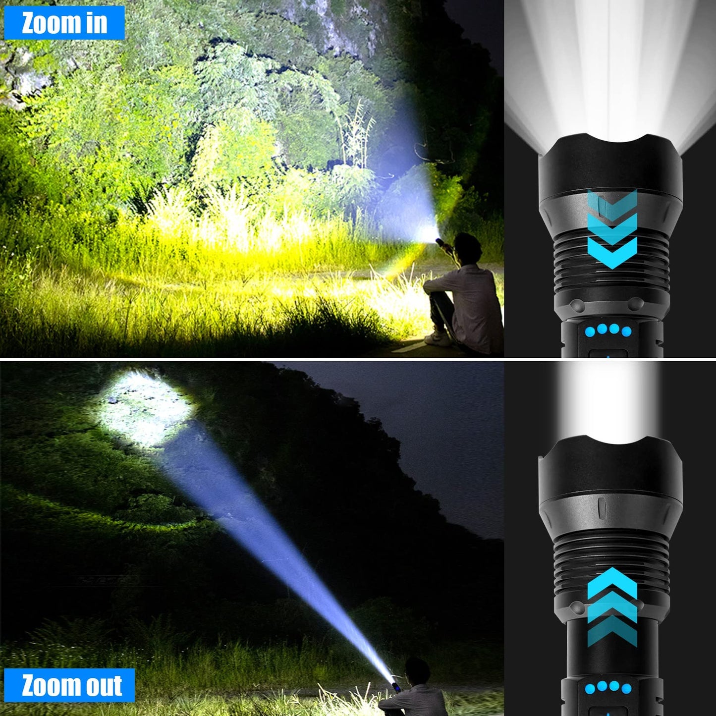 Norvo | Foleto 100000 Lumen Oppladbar Led Lommelykt - 5 Moduser, Vanntett, 2 Pakke, Taktisk