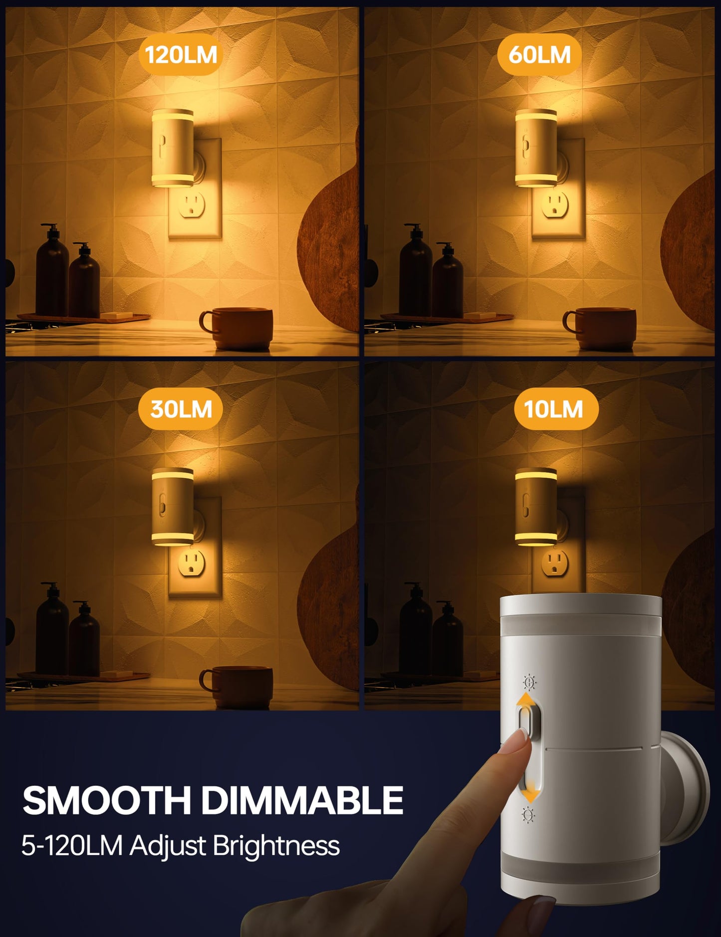 Norvo | Kindeep Amber Nattlys Med Dusk Til Dawn Sensor, Dimmbar 5-120Lm, 2 Pakke For Soverom &