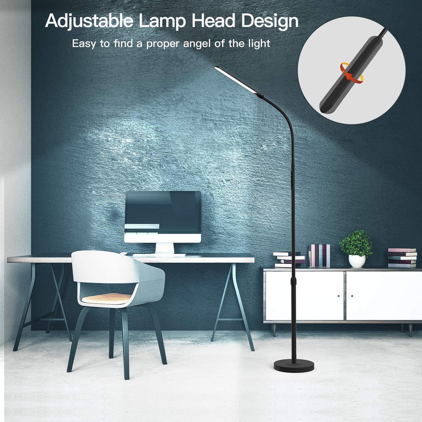 Norvo | Nxone Justerbar Led Gulvlampe, Svart, Moderne Leselys Med 4 Farger & Stegløs Lysstyrke
