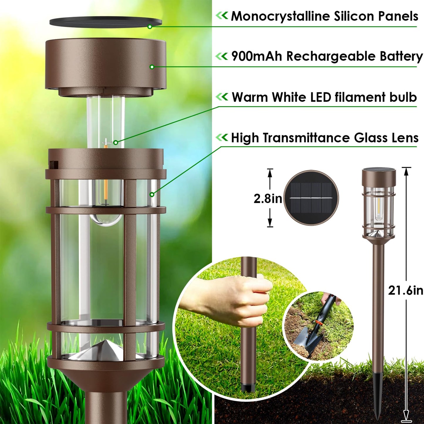 Norvo | Mancra 8 Pakke Solenergi Utendørslys, Ip65 Vanntett, Lys For Terrasse, Plen, Og Hage