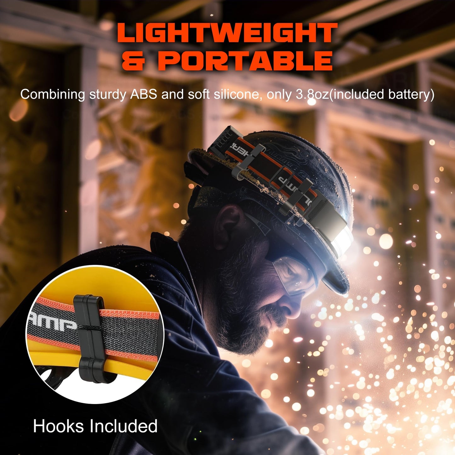 Norvo | Hopedone Oppladbar Hodelykt 1000 Lumens, 230° Vidvinkel, Vanntett, 2-Pack, Oransje