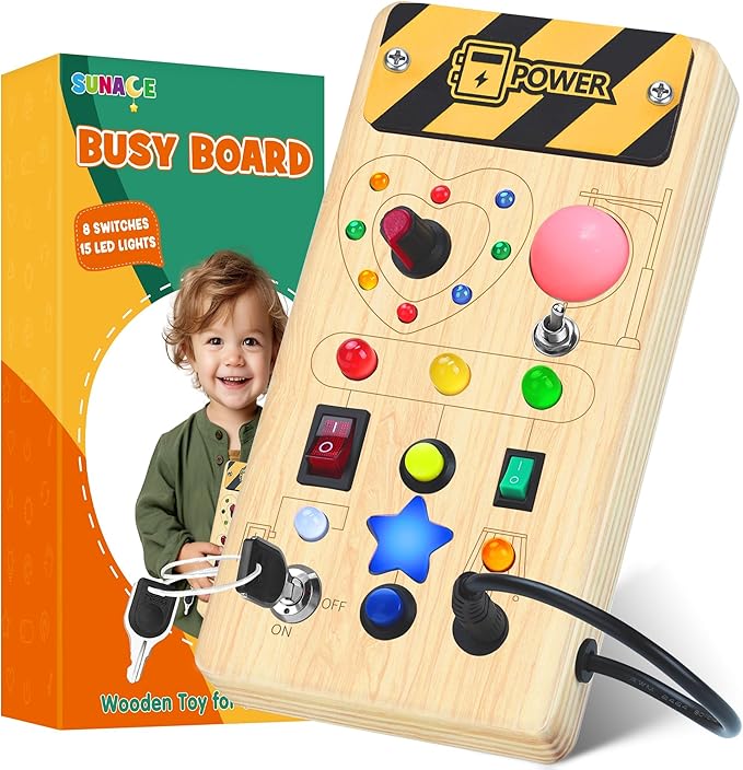 Montessori sensorisk treningsbord for barn - Tre utdanning leketøy med LED-lamper, tidlig læringsgave til babyer