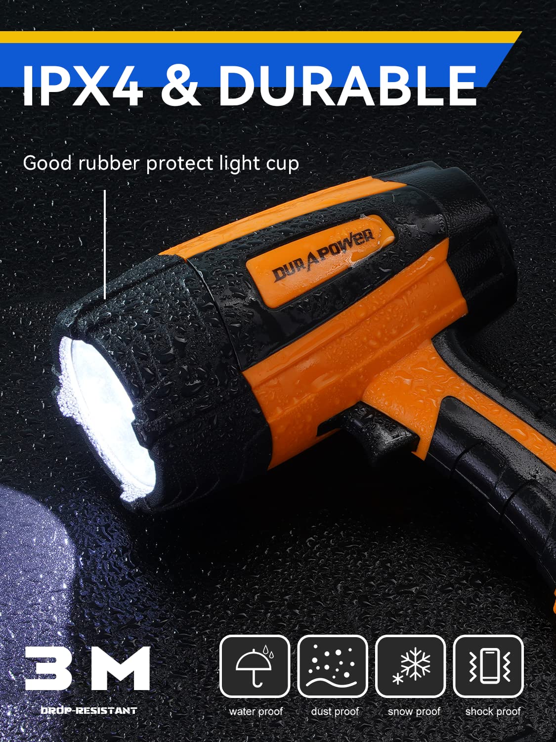 Norvo | Durapower 60000 Lumen Oppladbar Led Flomlys, Ip44 Vanntett, Utendørs/Innendørs Bruk