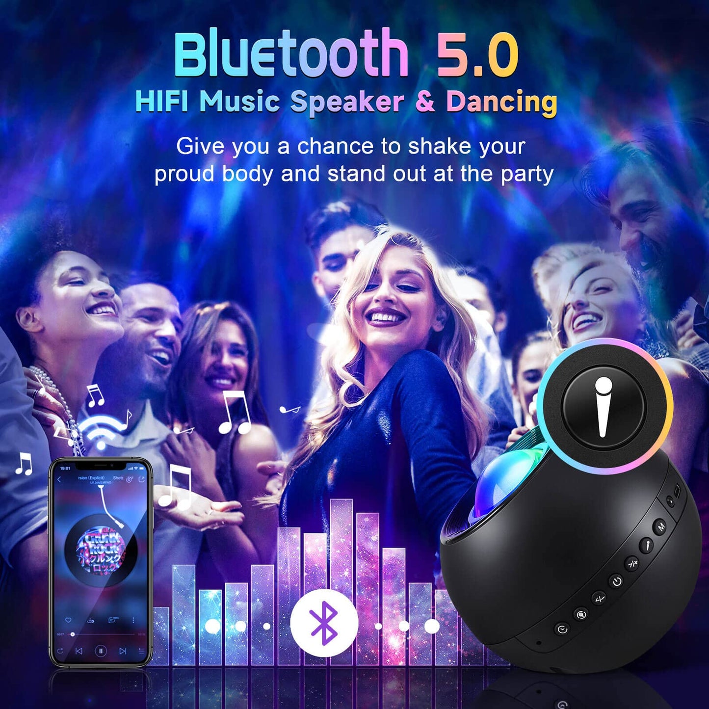 Norvo | One Fire Star Prosjektor Galaxylight Med Bluetooth, Hvit Støy, Fjernkontroll Timer For Barnerom