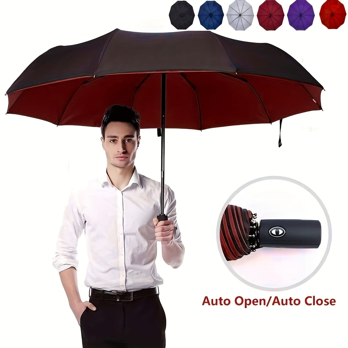 Norvo | Vindtetts reiseregns umbrellas - Robust 10-ribs ramme, Automatisk, Ekstra stort sammenleggbart design med UV-beskyttelse, Dobbelt bruk for solfylt og regnfullt vær