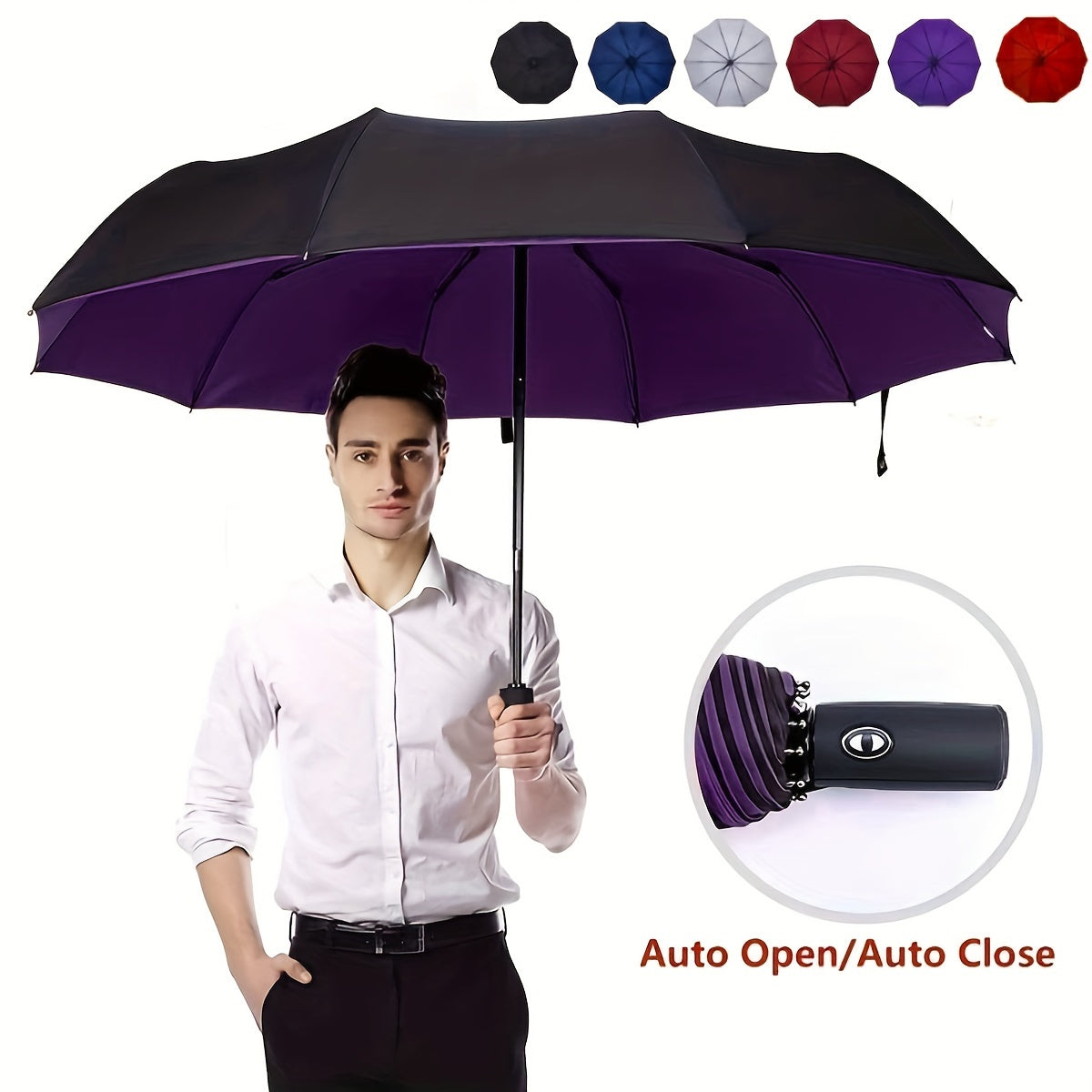 Norvo | Vindtetts reiseregns umbrellas - Robust 10-ribs ramme, Automatisk, Ekstra stort sammenleggbart design med UV-beskyttelse, Dobbelt bruk for solfylt og regnfullt vær