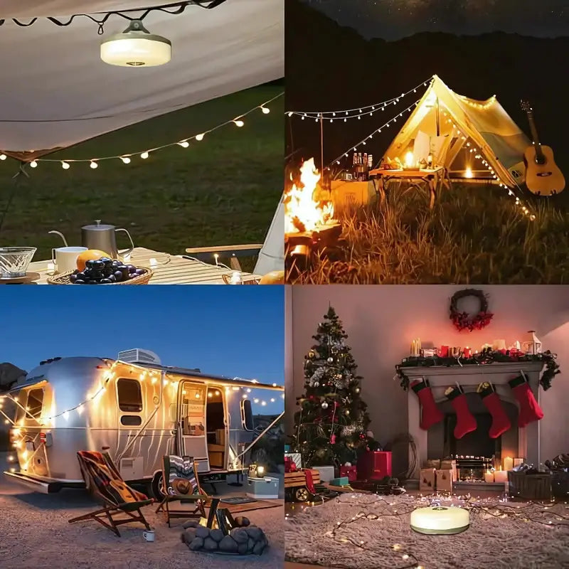 Norvo | in 1 Camp Light – Bærbar Campinglampe, Lyskjeder med 8 Lysmoduser, Oppladbart Powerbank for Utendørseventyr