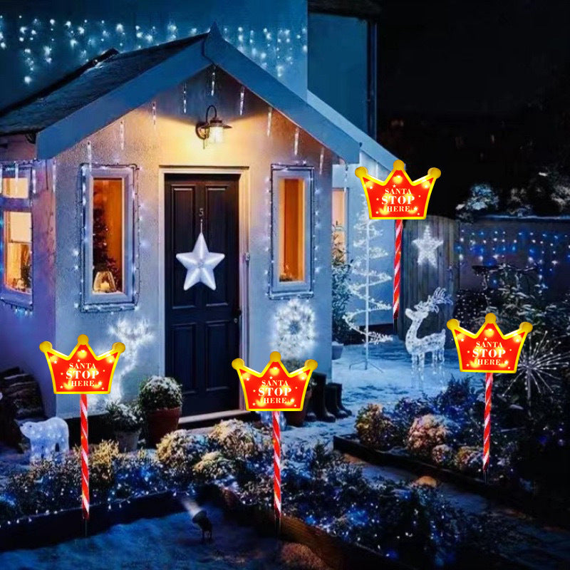 Norvo | Moderne Kreativ Juledekoration Octagonal Gate Skilt Snøfnugg LED Solar Bakke Stake Landskapslys for Hagen