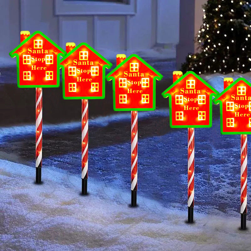 Norvo | Moderne Kreativ Juledekoration Octagonal Gate Skilt Snøfnugg LED Solar Bakke Stake Landskapslys for Hagen