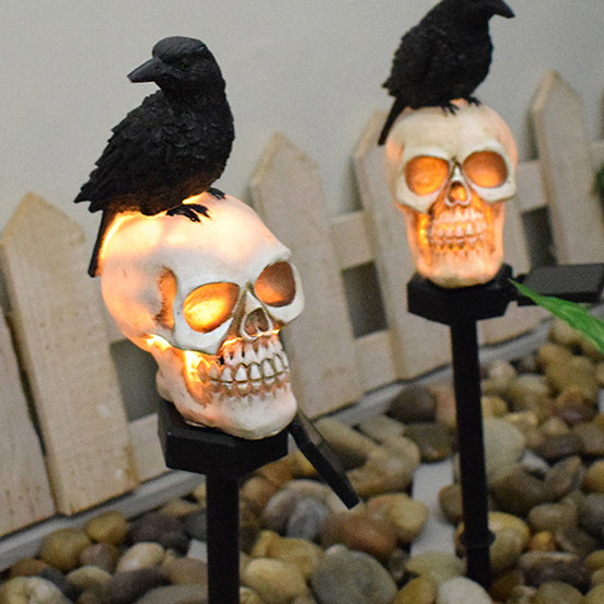 Norvo | Moderne kreativ sol vannbestandig harpiks plast kranium kråke Halloween dekorasjon LED utendørs lys landskapsbelysning for hagen