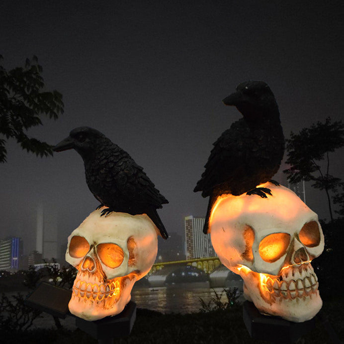 Norvo | Moderne kreativ sol vannbestandig harpiks plast kranium kråke Halloween dekorasjon LED utendørs lys landskapsbelysning for hagen