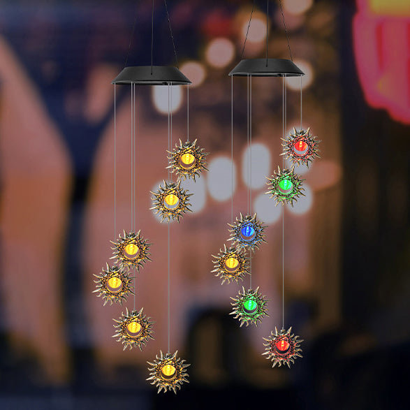 Norvo | Moderne Boho Sol Vanntett ABS Metall Måne Sol Stjerne Dekorasjon Vindklokke Hengende LED Utebelysning Landskapsbelysning for Utendørs Terrasse