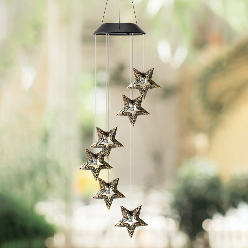 Norvo | Moderne Boho Sol Vanntett ABS Metall Måne Sol Stjerne Dekorasjon Vindklokke Hengende LED Utebelysning Landskapsbelysning for Utendørs Terrasse