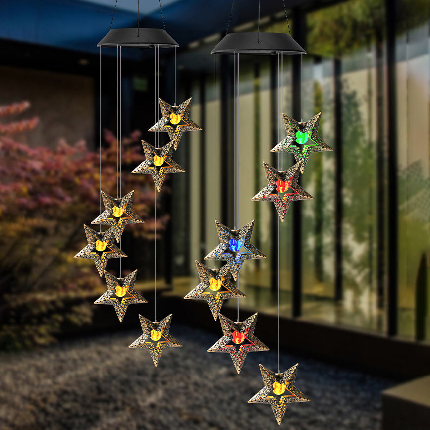 Norvo | Moderne Boho Sol Vanntett ABS Metall Måne Sol Stjerne Dekorasjon Vindklokke Hengende LED Utebelysning Landskapsbelysning for Utendørs Terrasse