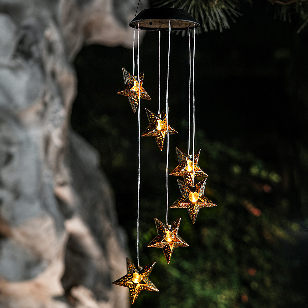 Norvo | Moderne Boho Sol Vanntett ABS Metall Måne Sol Stjerne Dekorasjon Vindklokke Hengende LED Utebelysning Landskapsbelysning for Utendørs Terrasse