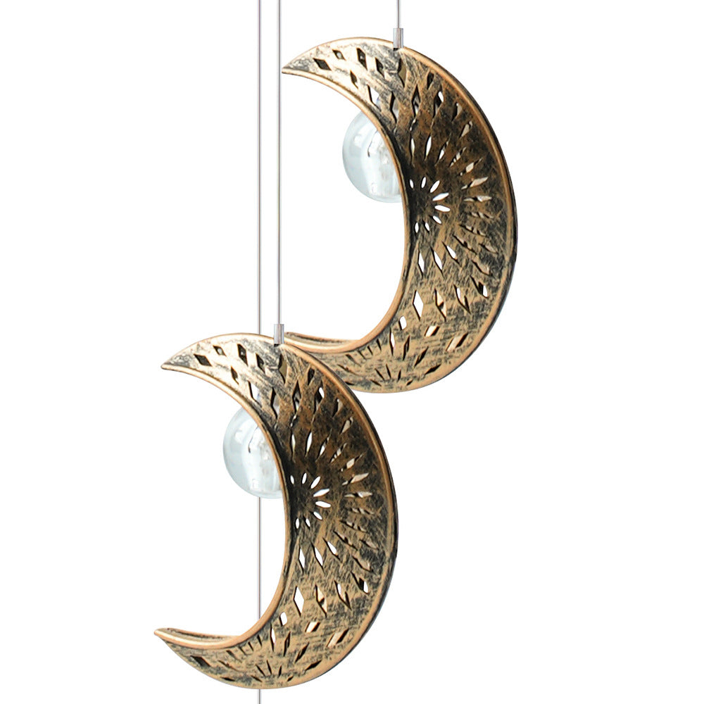 Norvo | Moderne Boho Sol Vanntett ABS Metall Måne Sol Stjerne Dekorasjon Vindklokke Hengende LED Utebelysning Landskapsbelysning for Utendørs Terrasse