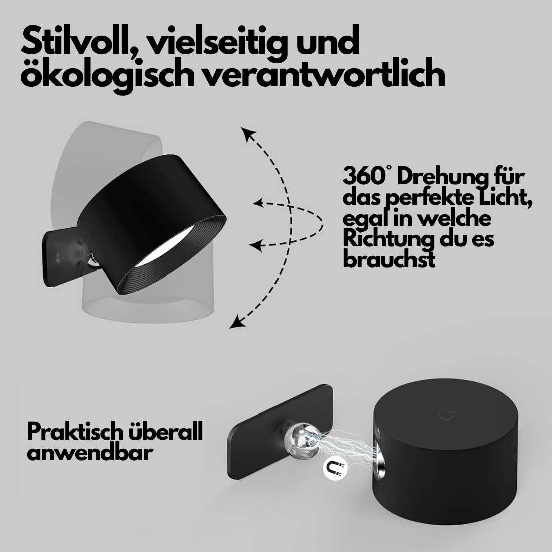360 trådløs oppladbar vegglampe