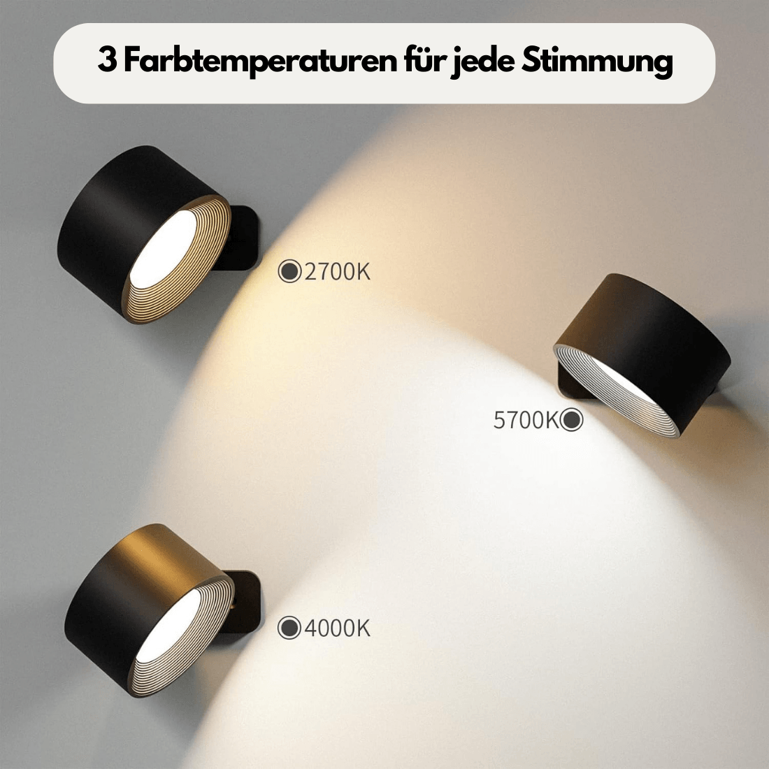 360 trådløs oppladbar vegglampe