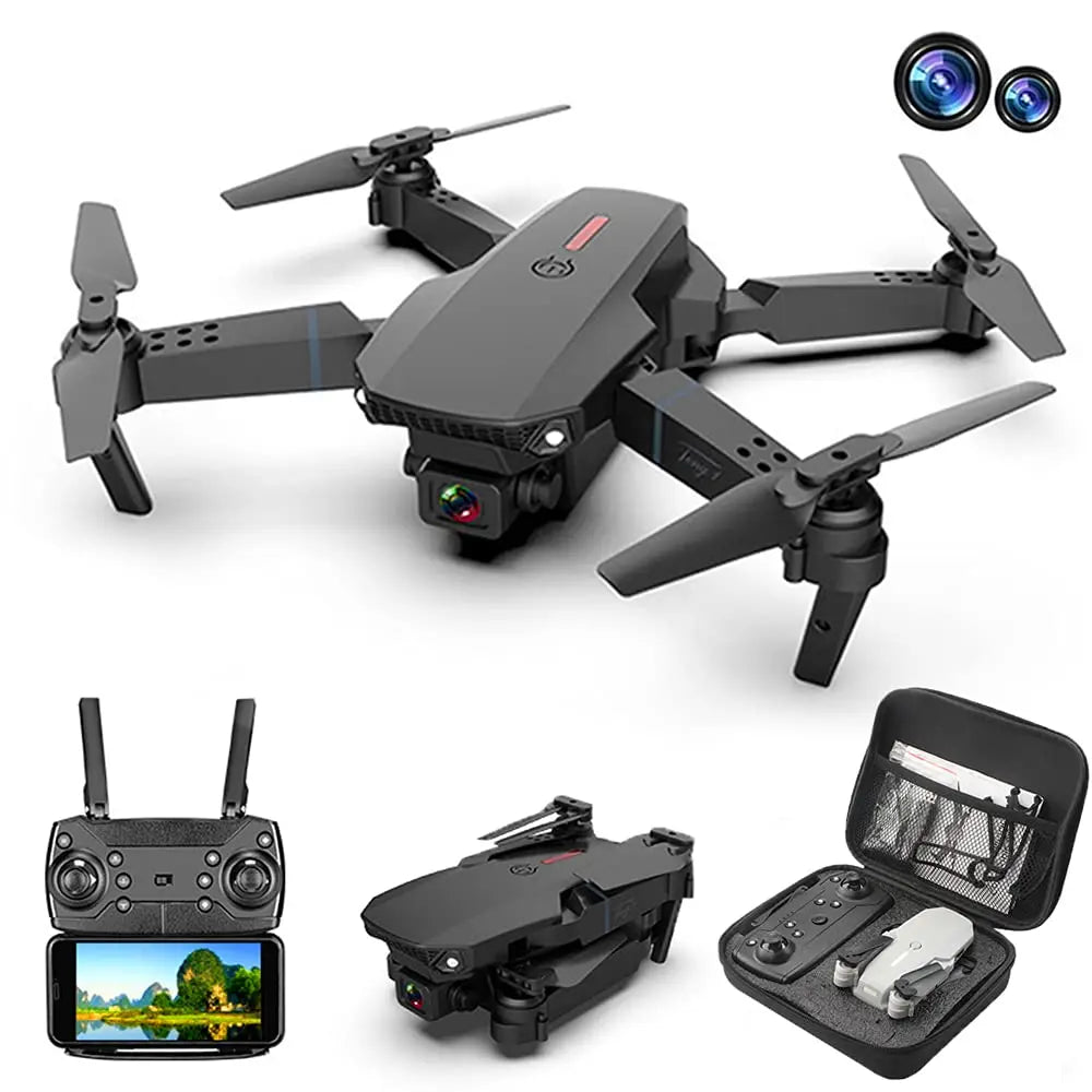 Norvo- E88 Pro Drone 4k HD Dobbel Kamera RC VR 3D Lang Batterilevetid Flygebane FPV Mini Drone