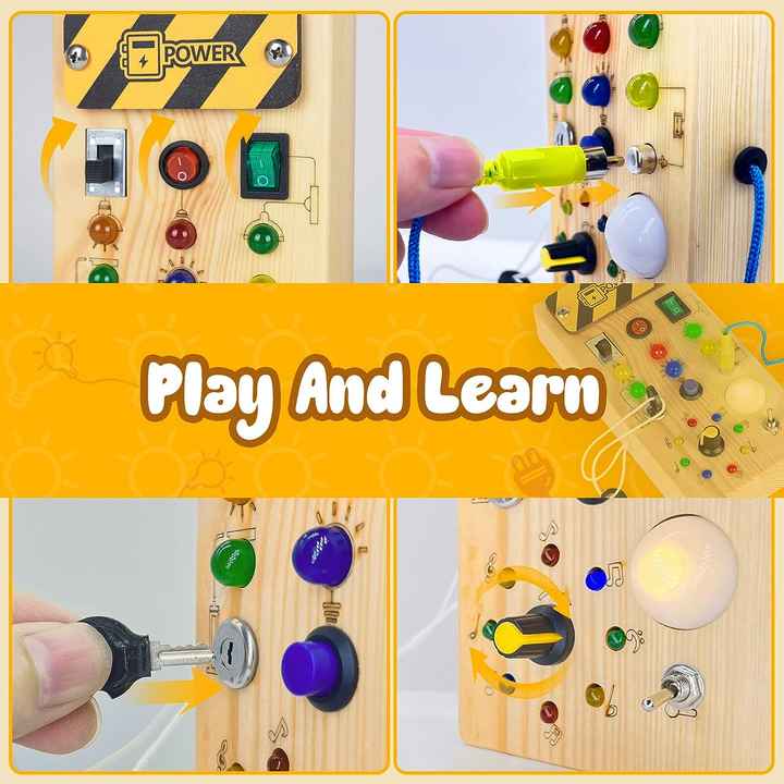 Montessori sensorisk treningsbord for barn - Tre utdanning leketøy med LED-lamper, tidlig læringsgave til babyer