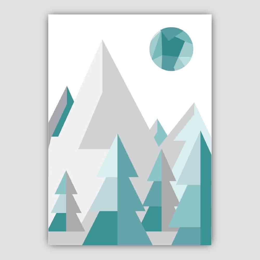 Norvo | Geometrisk Poly Aqua Blå Og Grå Skog Plakat