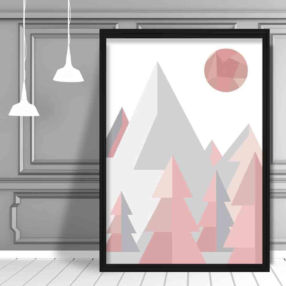 Norvo | Geometrisk Poly Blush Pink og Grå Skog Plakat