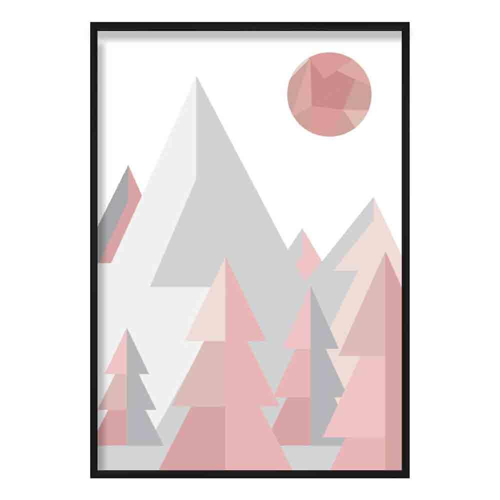 Norvo | Geometrisk Poly Blush Pink og Grå Skog Plakat