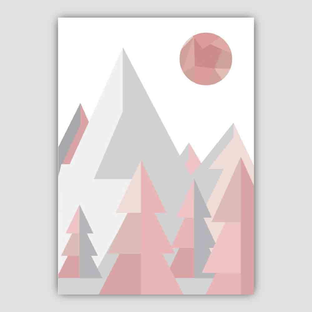 Norvo | Geometrisk Poly Blush Pink og Grå Skog Plakat