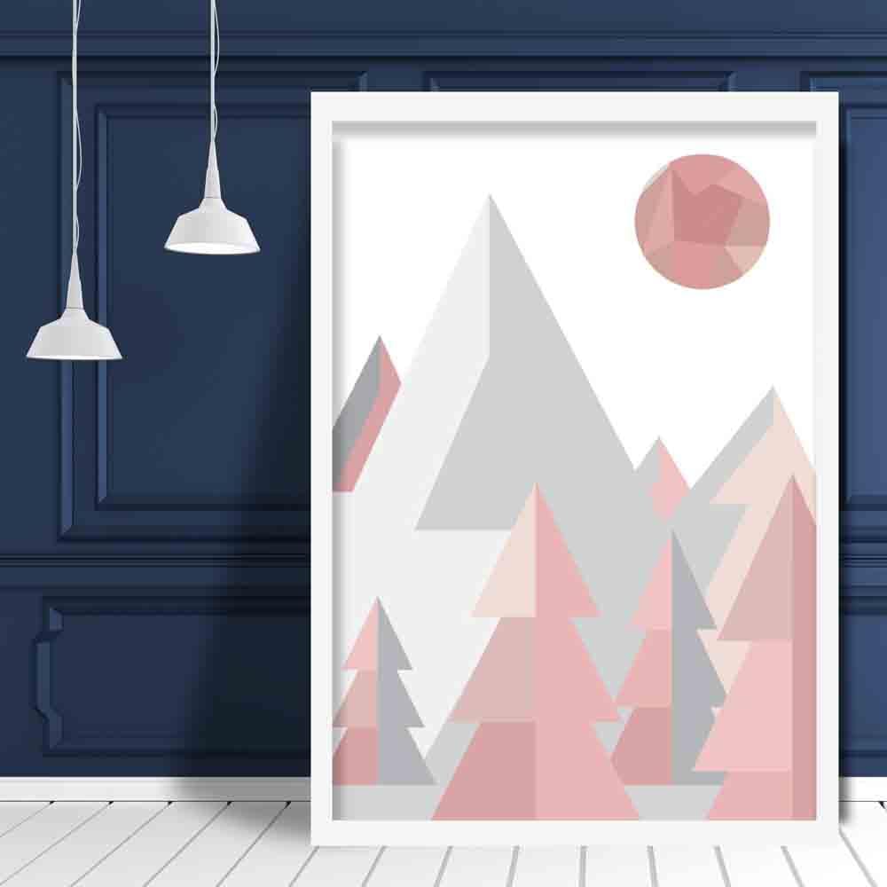 Norvo | Geometrisk Poly Blush Pink og Grå Skog Plakat