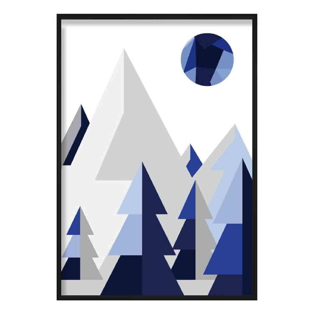Norvo | Geometrisk Poly Mørkeblå Og Grå Skog Plakat