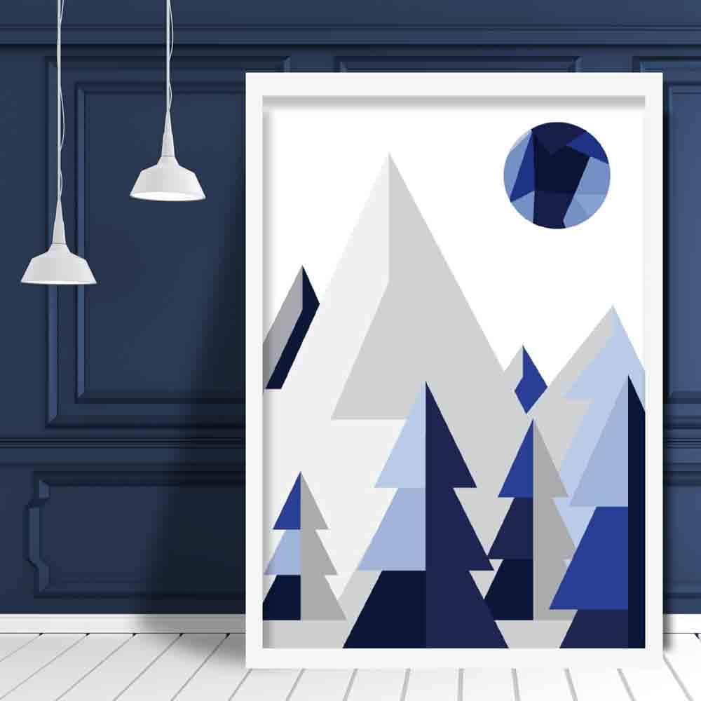 Norvo | Geometrisk Poly Mørkeblå Og Grå Skog Plakat