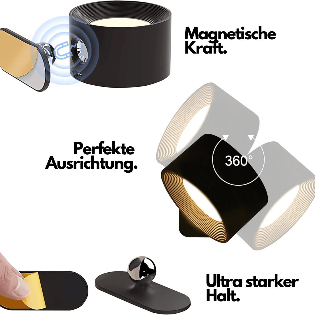 360 trådløs oppladbar vegglampe
