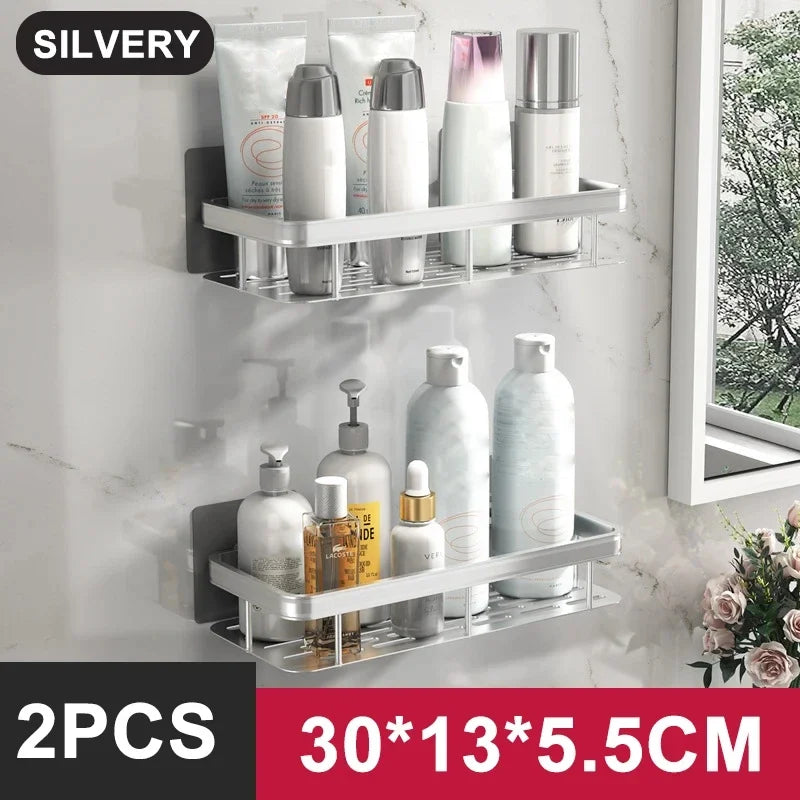Norvo | Badeværelse Oppbevaringshylle - Ingen borrehull Veggmontering Hjørnehylle, Dusjholder for WC og Shampoo Organisator, Badeværelse Tilbehør
