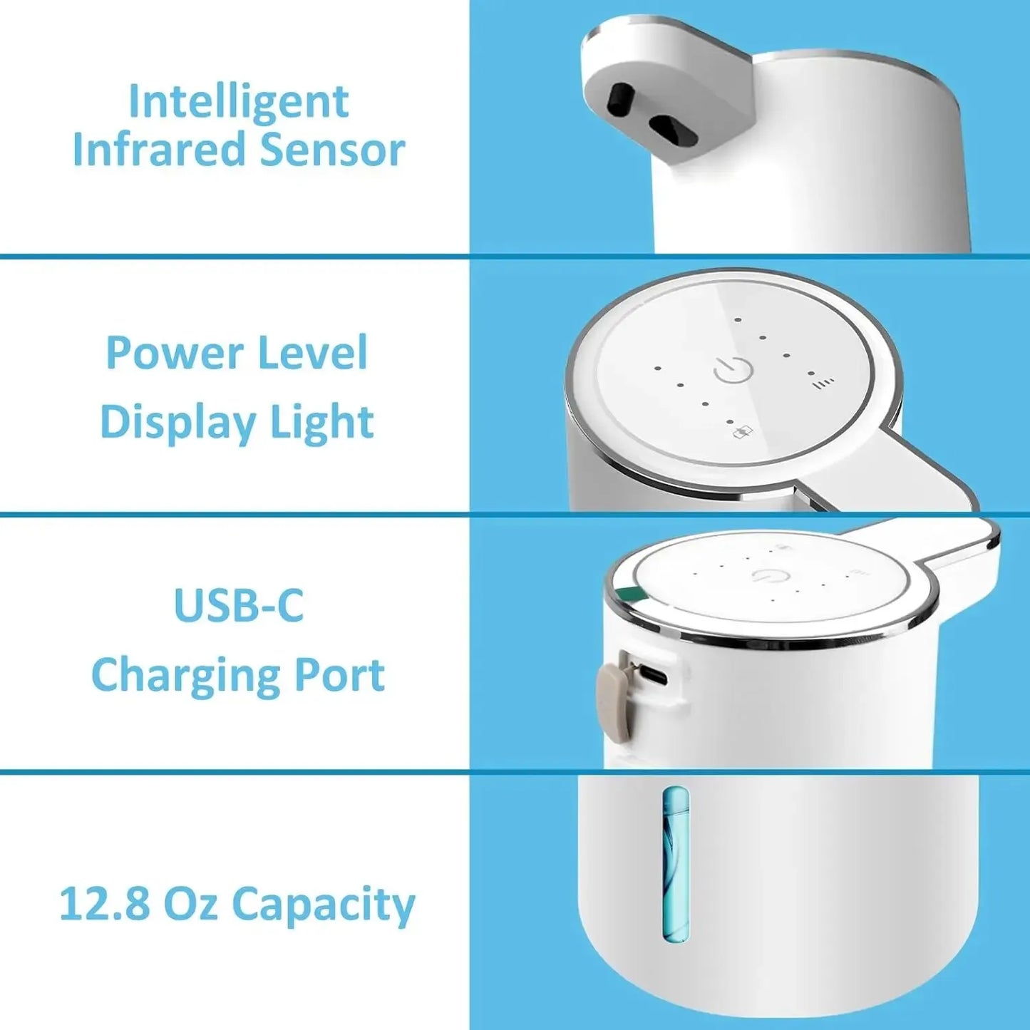 Norvo | Smart 380ml Berøringsfri Skummesåpedispenser - USB oppladbar, 4-trinns skummengdejustering