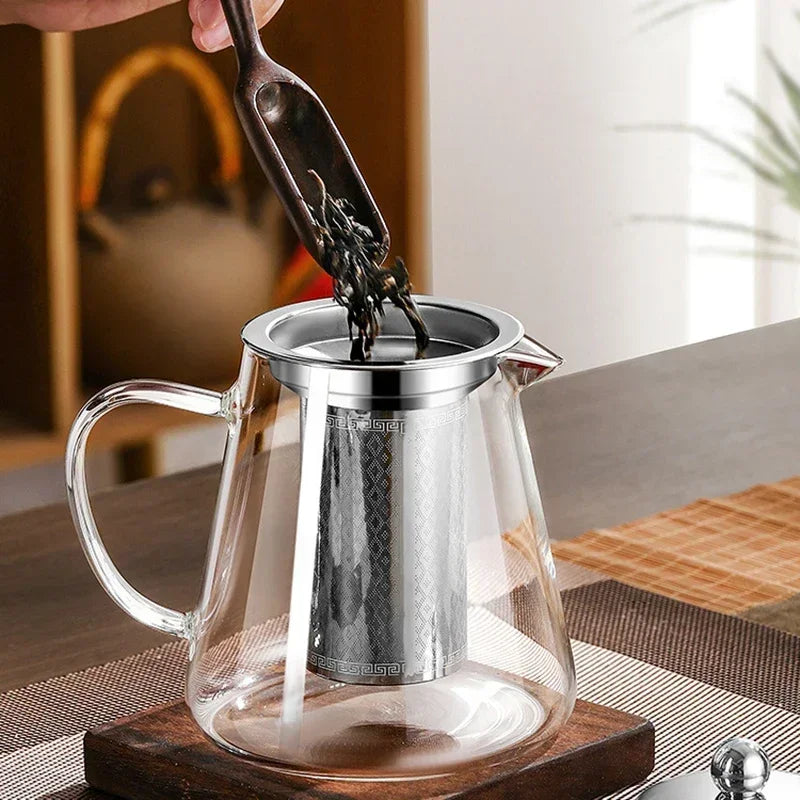Norvo | 450ml-950ml Varmeresistente Glass Tekanne – Rustfritt Stål Te-sil, Blomstekanne for Kung Fu Te-servise, Puer- og Oolong-te