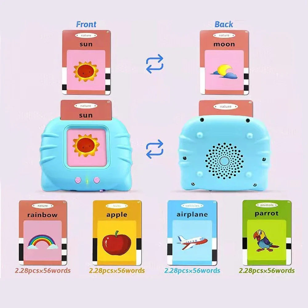 Snakkende flashkort læringsmaskin for barn - utdanningslydbok leketøy for førskolealder 2-6 år, USB-oppladbar, øyevennlig design