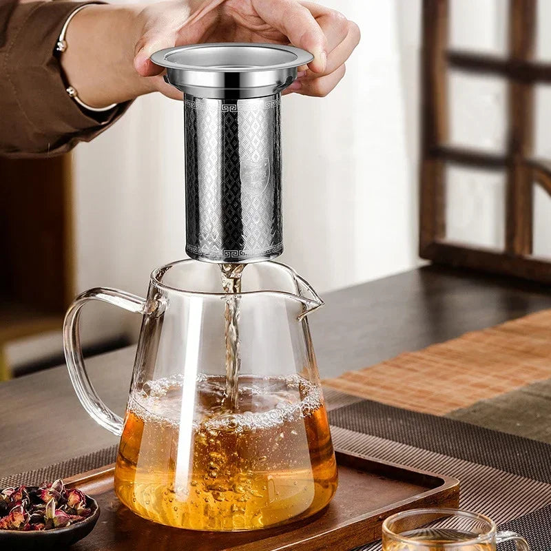 Norvo | 450ml-950ml Varmeresistente Glass Tekanne – Rustfritt Stål Te-sil, Blomstekanne for Kung Fu Te-servise, Puer- og Oolong-te